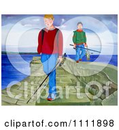Poster, Art Print Of Boys Carrying Fishing Poles On A Pier
