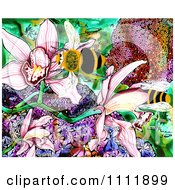 Poster, Art Print Of Bees With Flowers In A Garden
