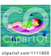 Poster, Art Print Of Chubby Lady Floating In A Circle Of Sharks