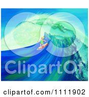 Clipart Female Surfer Riding A Big Wave Royalty Free Illustration