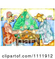 Clipart Men Pulling Christmas Crackers Royalty Free Illustration