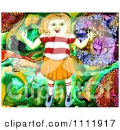 Clipart Cheerful Girl In A Garden Royalty Free Illustration