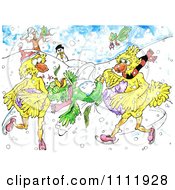 Clipart Happy Ice Skating Birds Royalty Free Illustration