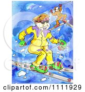 Clipart Happy Skiers Catching Air Royalty Free Illustration