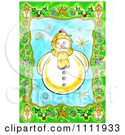 Poster, Art Print Of Friendly Snowman With A Green Christmas Border