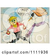 Poster, Art Print Of Talking Snowman Saying Merry Christmas To A Scared Man