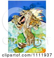 Poster, Art Print Of Leopard Best Over A Map
