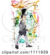 Poster, Art Print Of Victorian Man Walking Over Abstract Colors