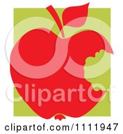 Poster, Art Print Of Red Apple With A Missing Bite Over A Green Square