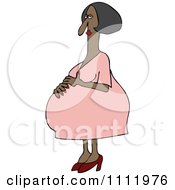 Clipart Pregnant Black Woman Resting Her Hand On Her Large Belly Royalty Free Vector Illustration