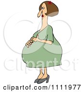 Clipart Pregnant Brunette Caucasian Woman Resting Her Hand On Her Large Belly Royalty Free Vector Illustration