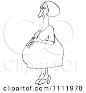 Clipart Outlined Pregnant Woman Resting Her Hand On Her Large Belly Royalty Free Vector Illustration