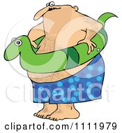 Clipart Chubby Hairy Man With A Snake Inner Tube Royalty Free Vector Illustration