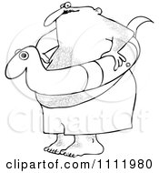 Poster, Art Print Of Outlined Chubby Hairy Man With A Snake Inner Tube