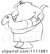 Clipart Outlined Chubby Man With A Snake Inner Tube Royalty Free Vector Illustration by djart