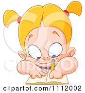 Clipart Blond School Girl Writing In A Journal Royalty Free Vector Illustration by yayayoyo