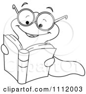Clipart Outlined Excited Worm Reading A Book Royalty Free Vector Illustration by yayayoyo