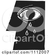 Poster, Art Print Of Crying Eye And Face In Profileblack And White Woodcut