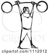 Poster, Art Print Of Strong Man Lifting A Barbell Above His Head Black And White Woodcut