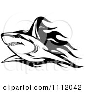 Poster, Art Print Of Black And White Tribal Shark And Flames 2