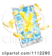 3d Smart Phone With Gold Coins And A Yen Symbol Bursting From The Screen