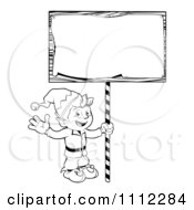 Outlined Waving Christmas Elf With A Sign