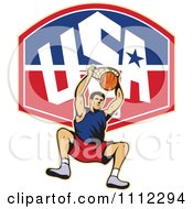 Poster, Art Print Of Basketball Player Dunking The Ball Over A Usa Backboard