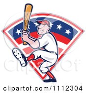 Poster, Art Print Of Baseball Player Athlete Batting Over An American Design 1