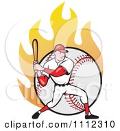 Poster, Art Print Of Baseball Player Athlete Batting Over A Flaming Ball