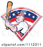 Poster, Art Print Of Baseball Player Athlete Batting Over An American Design 2