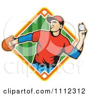 Poster, Art Print Of Baseball Outfielder Player Throwing A Ball Over A Diamond 1