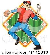 Poster, Art Print Of Baseball Outfielder Player Throwing A Ball Over A Diamond 2