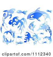 Poster, Art Print Of Water Or Blue Flame Design Elements Forming Sea Creatures 1