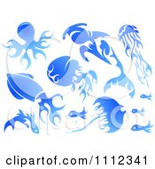 Poster, Art Print Of Water Or Blue Flame Design Elements Forming Sea Creatures 1