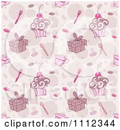 Poster, Art Print Of Seamless Pink Cake Gift And Tea Background Pattern