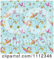 Clipart Seamless Floral Pattern Background On Blue Royalty Free Vector Illustration