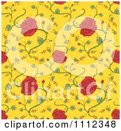 Poster, Art Print Of Seamless Red Rose Floral Pattern Background On Yellow