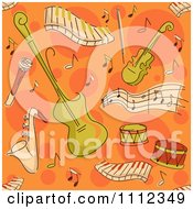 Poster, Art Print Of Seamless Musical Instrument Pattern On Orange