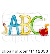 Poster, Art Print Of Abc Letters With Paper A Pencil And Worm In An Apple