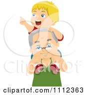 Poster, Art Print Of Happy Grandfather Carrying His Grandson On His Shoulders