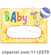 Poster, Art Print Of Baby Pacifier Rattle And Text On Yellow With A Frame