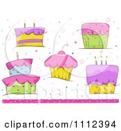 Poster, Art Print Of Birthday Cakes And Cupcakes With A Pink Bottom Border