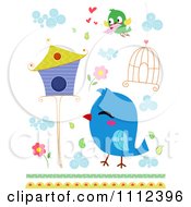 Poster, Art Print Of Bluebird Cage Flowers House And Bird With A Love Letter