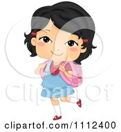 Poster, Art Print Of Cute Happy Asian School Girl Carrying A Backpack
