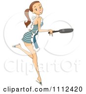 Clipart Sexy Cooking Brunette Woman Holding A Frying Pan Royalty Free Vector Illustration