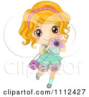 Poster, Art Print Of Cute Happy Blond Girl Taking Pictures With A Camera