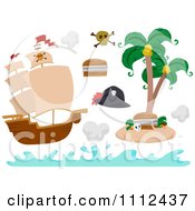 Poster, Art Print Of Pirate Ship And Island With Design Elements