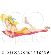 Clipart Young Woman Sun Bathing On A Beach Towel With A Sun Hat Royalty Free Vector Illustration by BNP Design Studio