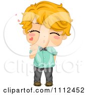 Clipart Cute Blond Boy Blowing Air Kisses Royalty Free Vector Illustration by BNP Design Studio