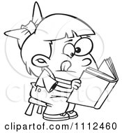 Clipart Outlined Girl Trying To Decipher Information In A Book Royalty Free Vector Illustration by toonaday